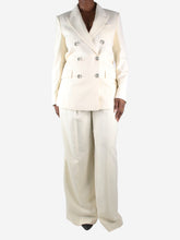 Load image into Gallery viewer, Cream double-breasted wool striped blazer and trouser set - size UK 14 Sets Racil 
