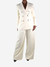 Load image into Gallery viewer, Cream double-breasted wool striped blazer and trouser set - size UK 14 Sets Racil 
