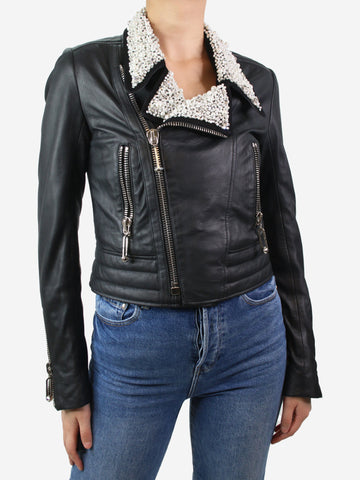Black pearl-detail leather jacket - size M Coats & Jackets Philipp Plein 