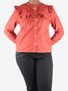 Doen Red floral button-up ribbed top - size L