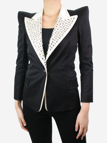 Black padded-shoulder crystal-embellished blazer - size UK 10 Coats & Jackets Balmain 