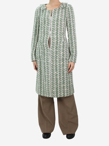 Carolina Herrera Green tweed coat with floral lining - size UK 12