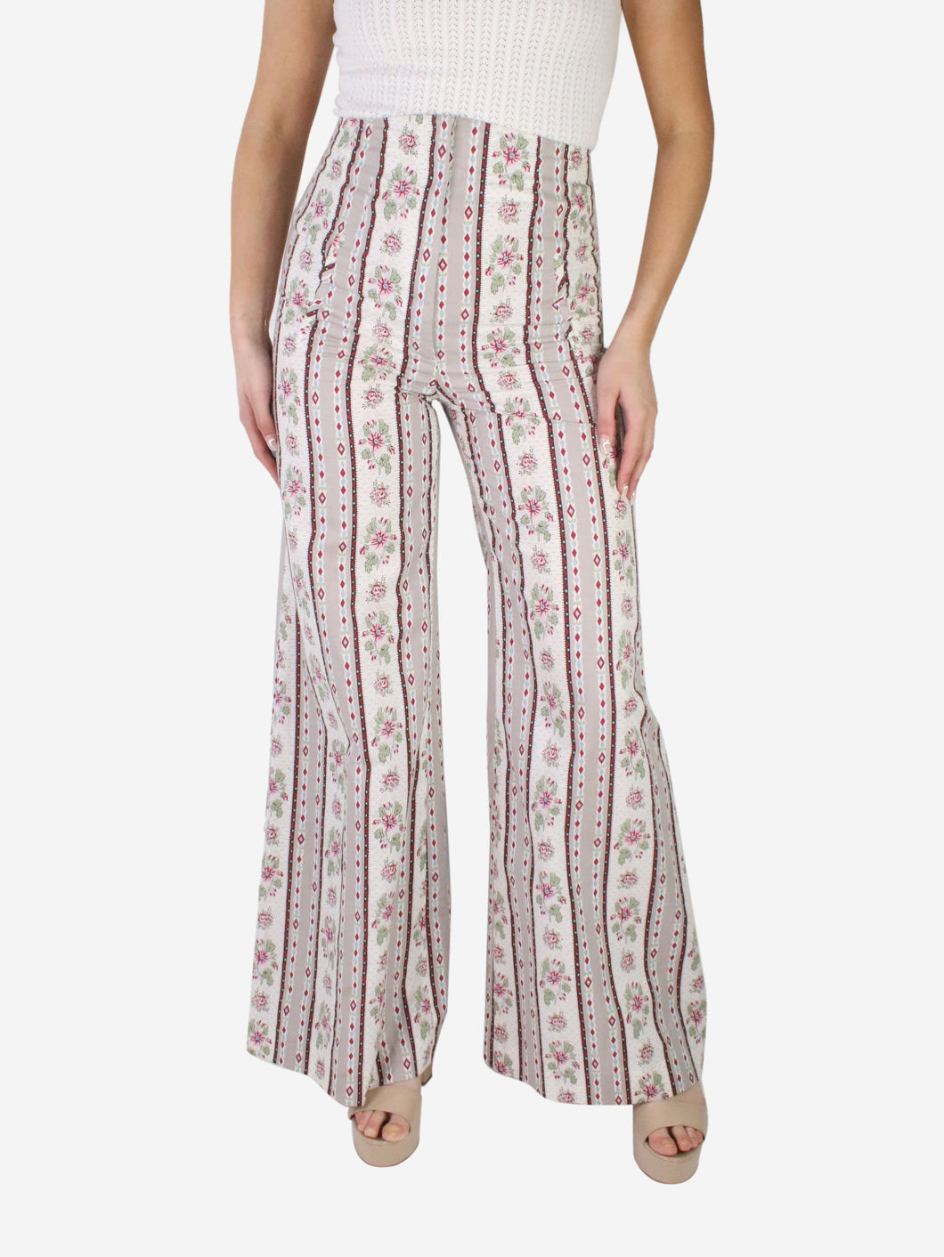 White printed floral trousers - size UK 8 Trousers Anna Mason 