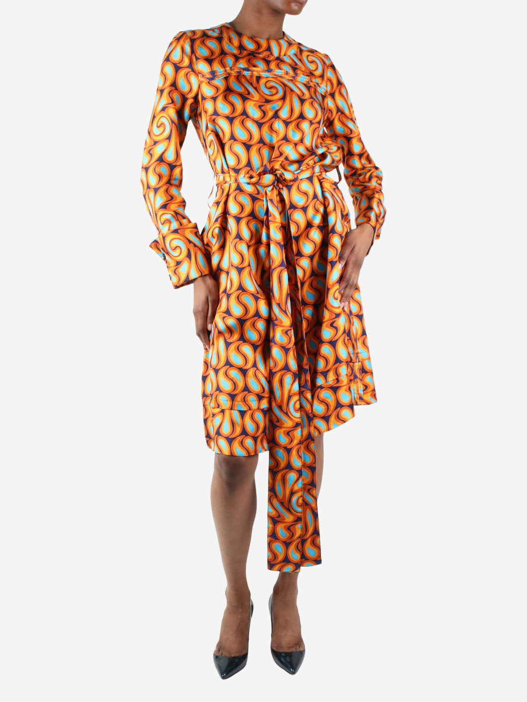 Orange printed tie-waist silk midi dress - size IT 38 Dresses Marni 