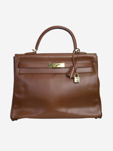 Hermes Brown 2002 Kelly 35 Boxcalf leather top handle bag