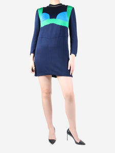 Prada Blue long-sleeved high-neck dress - size UK 6