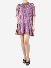 Load image into Gallery viewer, Purple floral printed ruffle dress with slip - size UK 8 Dresses Isabel Marant Etoile 
