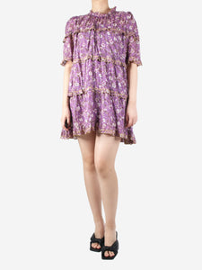 Isabel Marant Etoile Purple floral printed ruffle dress with slip - size UK 8