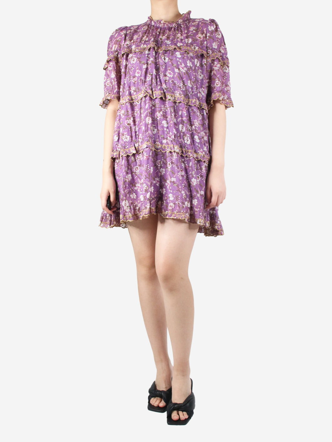 Purple floral printed ruffle dress with slip - size UK 8 Dresses Isabel Marant Etoile 