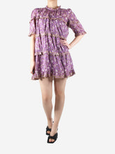 Load image into Gallery viewer, Purple floral printed ruffle dress with slip - size UK 8 Dresses Isabel Marant Etoile 

