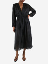 Load image into Gallery viewer, Black long-sleeved v-neckline sheer midi dress - size UK 6 Dresses Forte Forte 
