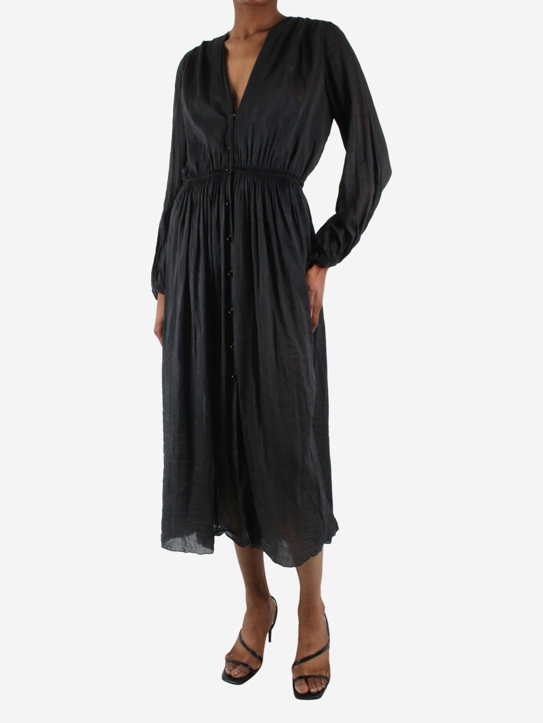 Black long-sleeved v-neckline sheer midi dress - size UK 6 Dresses Forte Forte 