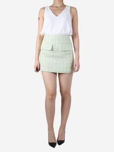 Maje Green tweed front-pocket detail mini skirt - size FR 36