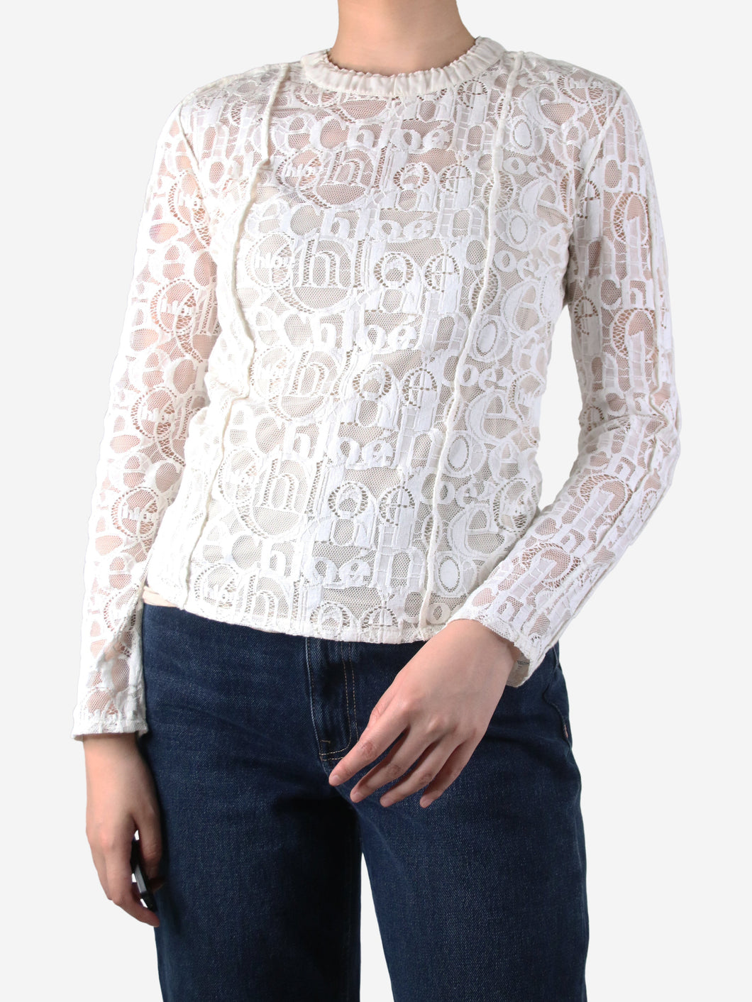 Cream sheer lace floral top - size UK 6 Tops Chloe 