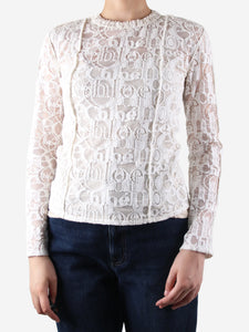 Chloe Cream sheer lace floral top - size UK 6