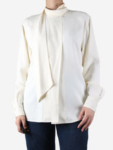 Load image into Gallery viewer, Cream neck tie shirt - size UK 8 Tops Victoria Beckham 
