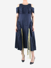 Load image into Gallery viewer, Blue off-shoulder floral cutout detail midi dress - size UK 12 Dresses Fendi 
