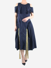 Load image into Gallery viewer, Blue off-shoulder floral cutout detail midi dress - size UK 12 Dresses Fendi 
