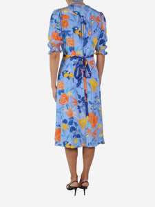 Beulah Blue silk floral printed wrap dress - size UK 12