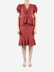 Johanna Ortiz Red short-sleeved embroidered ruffle midi dress - size UK 6