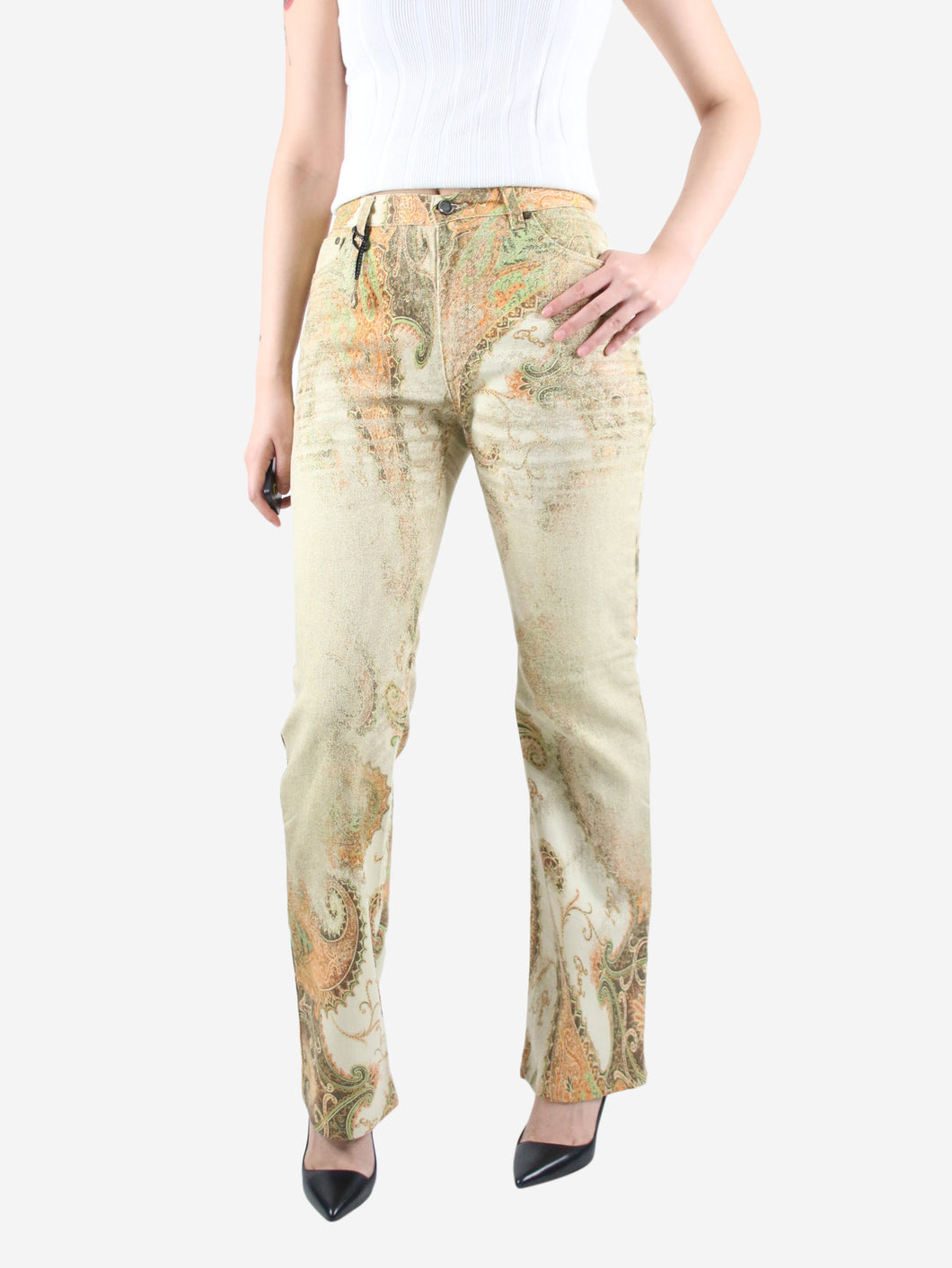 Green patterned flare trousers - size XS Trousers Roberto Cavalli 