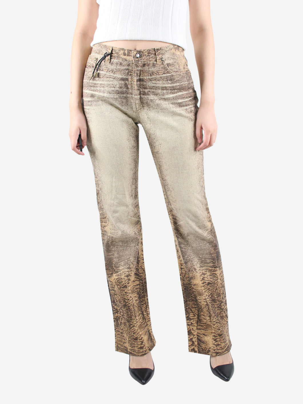 Brown patterned straight-leg trousers - size XS Trousers Roberto Cavalli 
