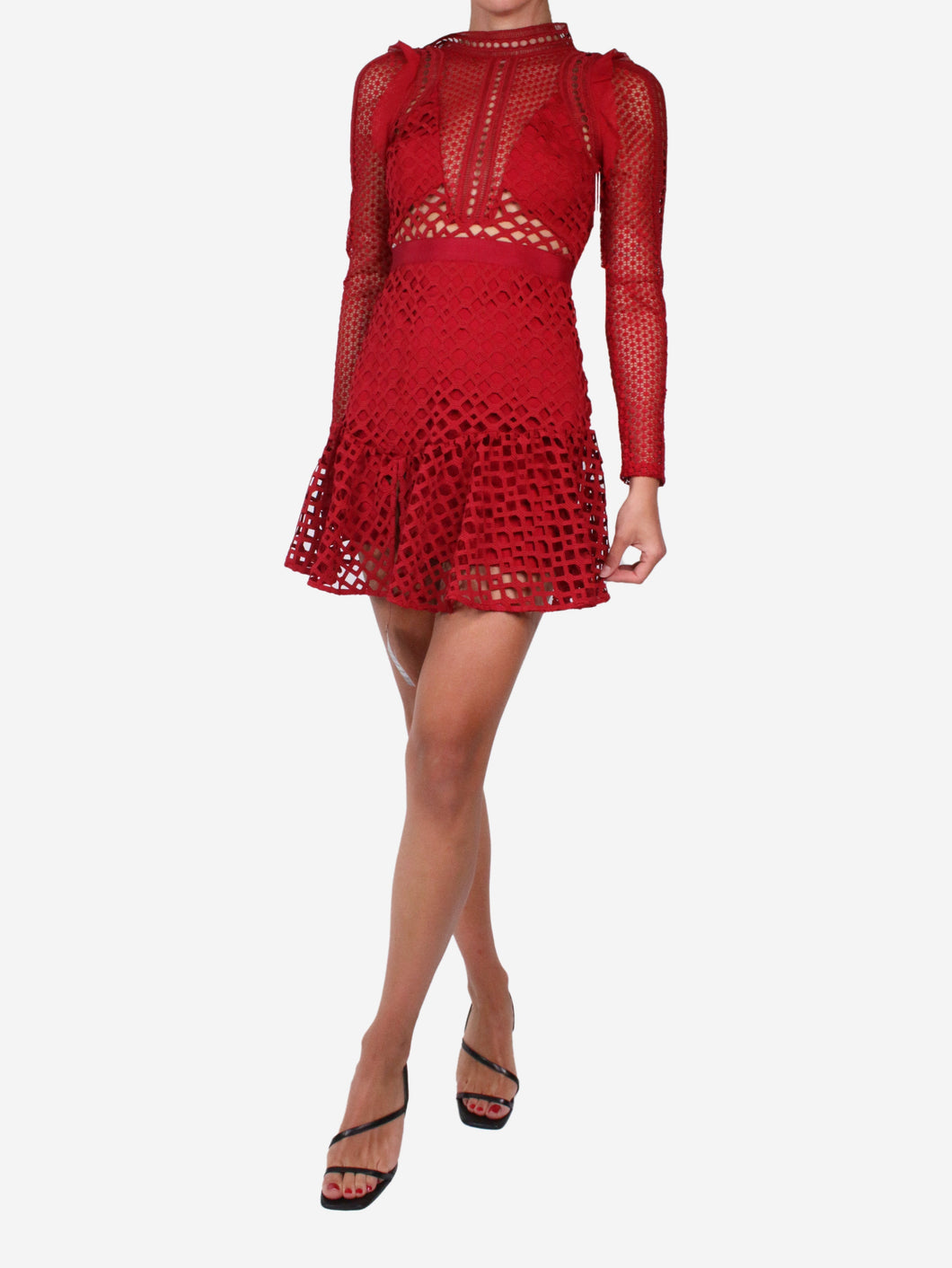 Red embroidered mini dress - size UK 6 Dresses Self Portrait 