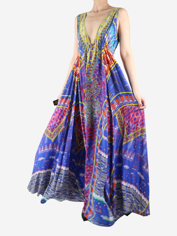 Multi asymmetric jewel detail floral maxi dress - size UK 12 Dresses Camilla 