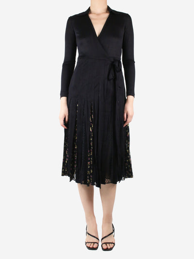 Black floral pleated dress - size UK 8 Dresses Diane Von Furstenberg 