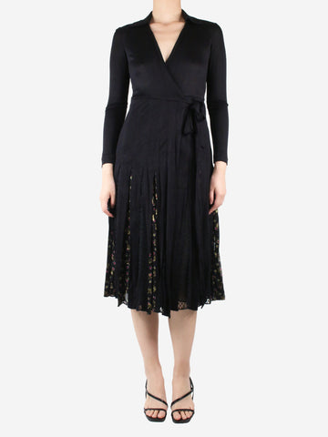 Black floral pleated dress - size UK 8 Dresses Diane Von Furstenberg 