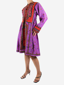 Stucco Purple printed dress with embroidery - size UK 10