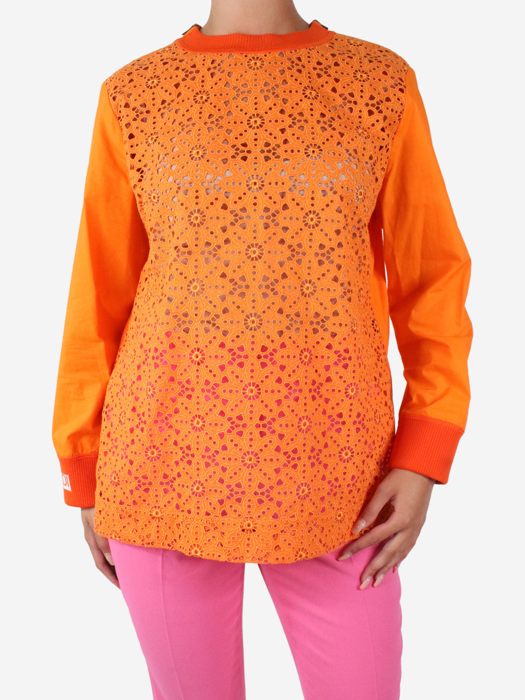 Orange floral embroidered blouse - size IT 44 Tops Fendi 