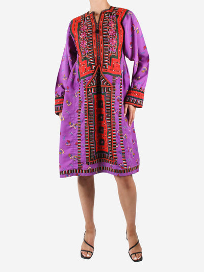Purple printed dress with embroidery - size UK 10 Dresses Stucco 