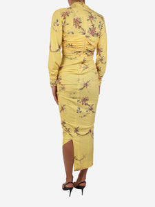Preen Yellow floral print ruched midi dress - size S