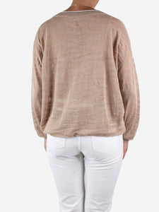 Brunello Cucinelli Neutral V-neckline linen jewel sweater - size M