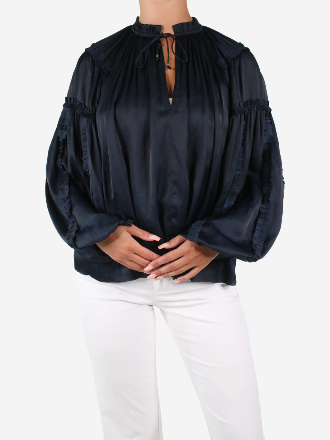 Blue neck-tie ruffle blouse - size US 6 Tops Ulla Johnson 