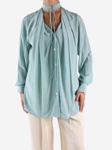 Victoria Beckham Blue long-sleeved neck-tie shirt - size UK 8