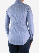Load image into Gallery viewer, Blue striped button-up shirt - size S Tops Theory 
