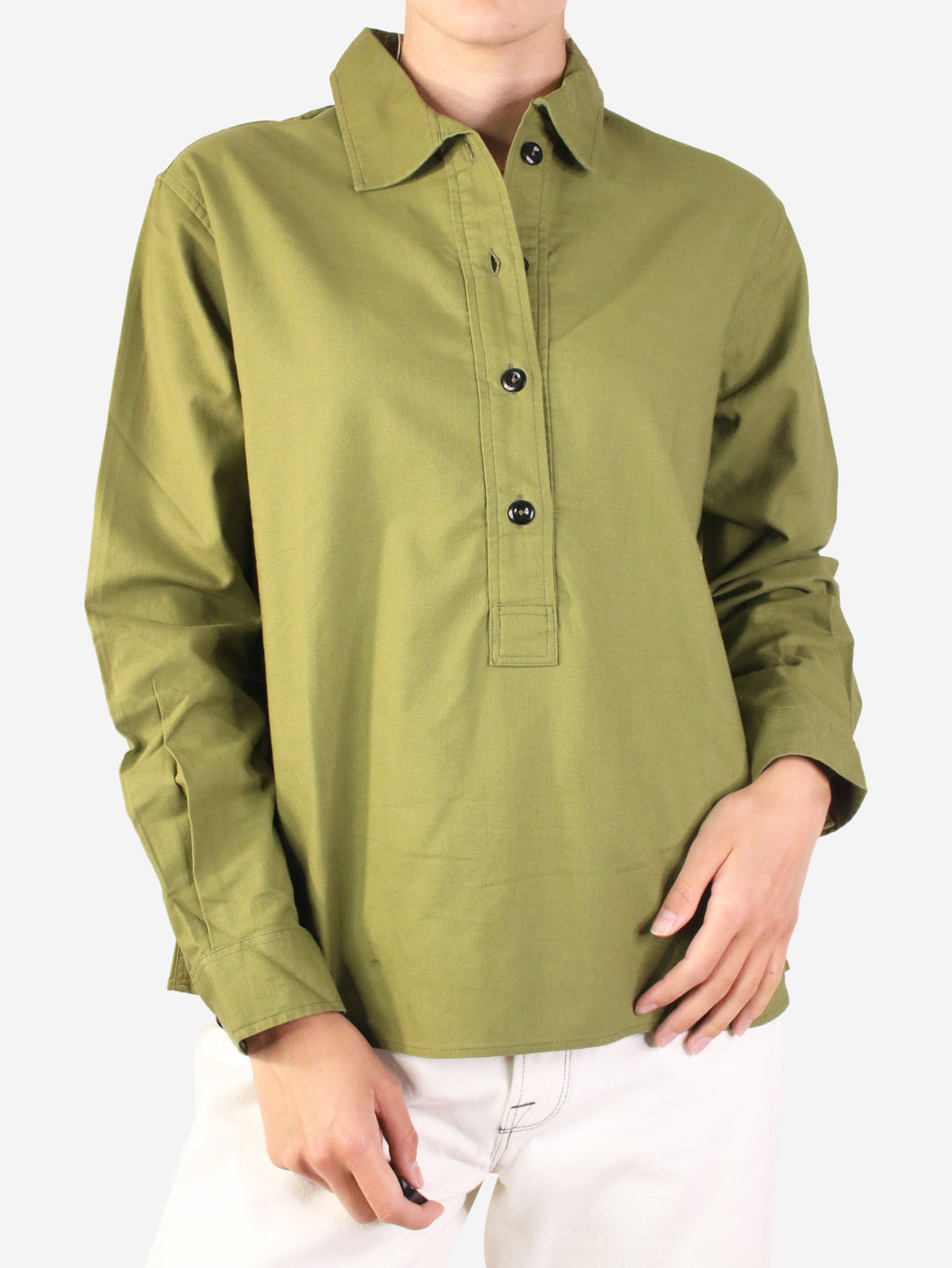 Green long-sleeve cotton shirt - size S Tops Margaret Howell MHL 