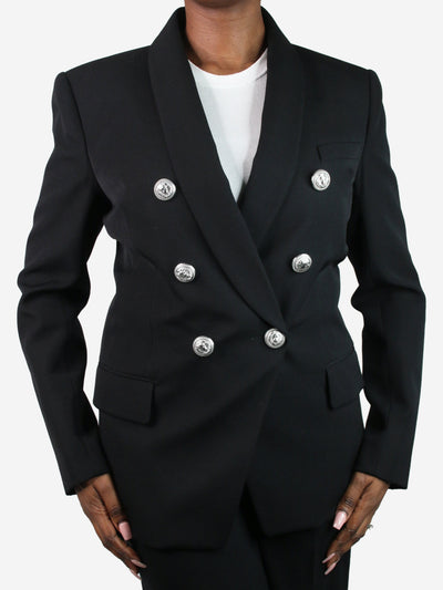 Black padded-shoulders wool double-breasted blazer - size UK 16 Coats & Jackets Balmain 