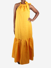 Load image into Gallery viewer, Orange halter neck sleeveless maxi dress - size M Dresses Asceno 
