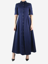 Load image into Gallery viewer, Navy maxi cotton shirt midi dress - size UK 8 Dresses Staud 
