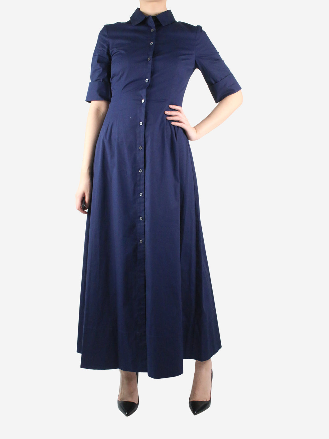 Navy maxi cotton shirt midi dress - size UK 8 Dresses Staud 