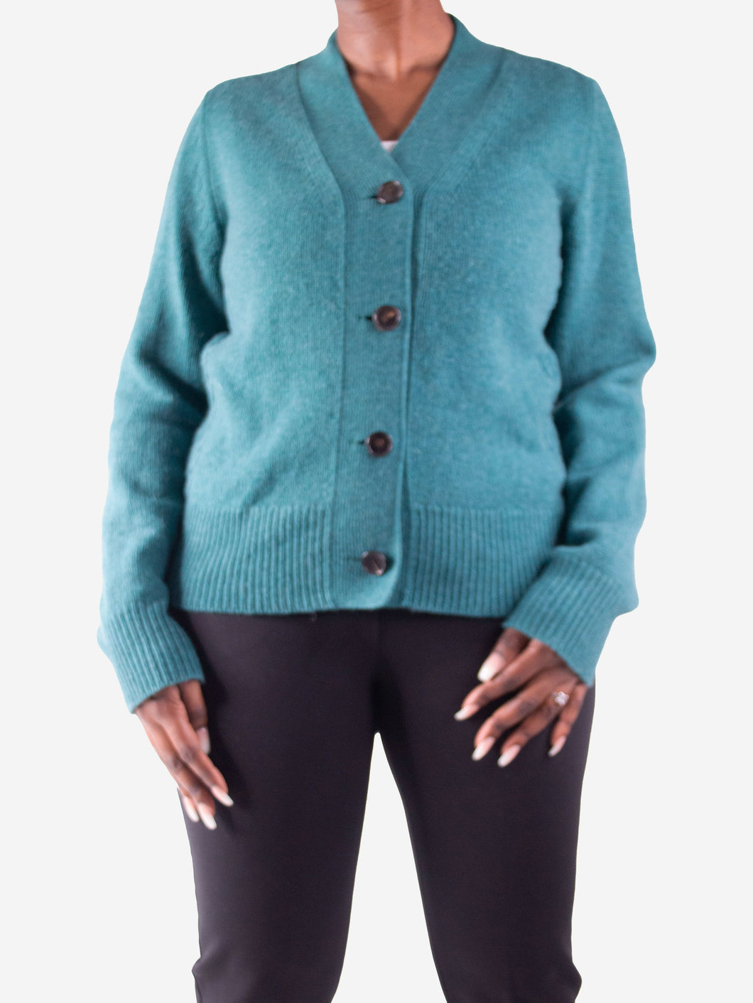Teal button-up knitted cardigan - size L Knitwear Aethel 