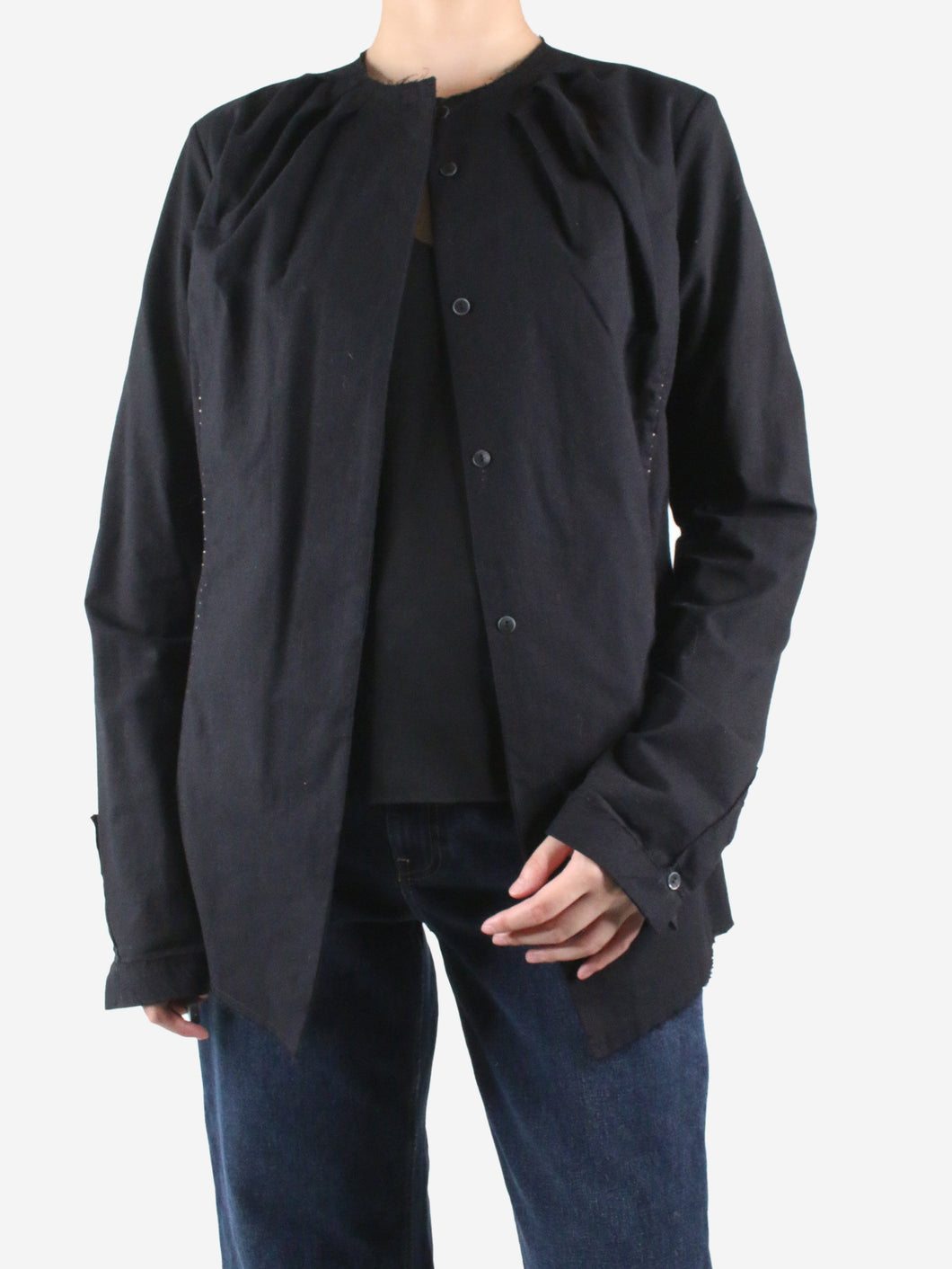 Black button-up contrast stitching shirt - size UK 12 Tops Masnada 