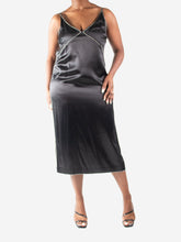 Load image into Gallery viewer, Black diamante trim silk dress - size FR 44 Dresses Dries Van Noten 

