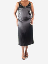 Load image into Gallery viewer, Black diamante trim silk dress - size FR 44 Dresses Dries Van Noten 

