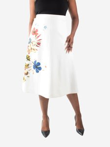 Erdem White floral A-line midi skirt - size UK 12