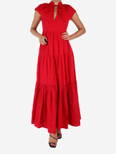 Load image into Gallery viewer, Red seersucker collared maxi dress - size XS Dresses Wiggy Kit 
