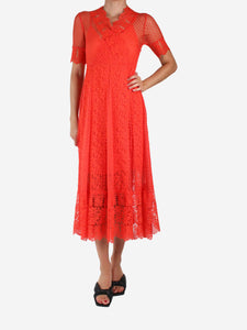 Maje Red short-sleeved lace maxi dress - size S